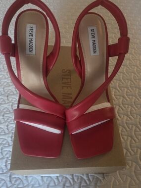 Steve Madden Sizzlin Red Strappy Square-Toe Heels